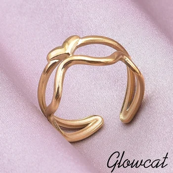 GLOWCAT двухслойной волновой Линии Любви палец ювелирные изделия открытое регулируемое кольцо из нержавеющей стали для женщин аксессуары Подарок девушке сердце