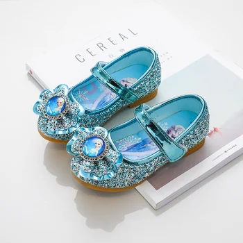 Обувь для девочек; дизайнерские туфли на плоской подошве с кристаллами Frozen Elsa Princess; детские блестящие слипоны для маленьких девочек; Обувь; детские туфли Мэри Джейн на плоской подошве;
