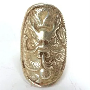 Китайско-Тибетское Серебряное Кольцо Ручной Работы Со Статуей Дракона, Старинный Орнамент, Подарочная Коллекция