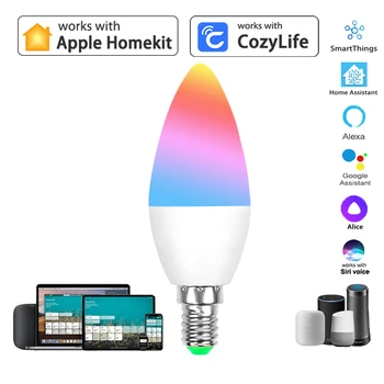 HomeKit Candle Light WiFi Smart Dimmable RGBCW E14 Светодиодная лампа CozyLife ПРИЛОЖЕНИЕ Siri Alexa Google SmartThings Alice Голосовое Управление Home