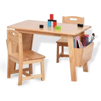 Детский стол из массива дерева и набор из 2 стульев с ящиком для хранения вещей и набором стульев для занятий с детьми для малышей