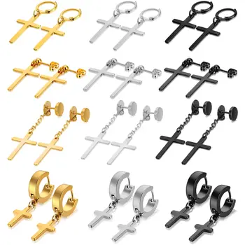 1-12 Пар сережек-крестовин, серьги-кольца с крестом из нержавеющей стали, висячие серьги на петлях для мужчин, Женский набор украшений для ушей