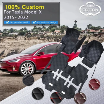 Автомобильные коврики для Tesla Model X 7 Seat 2015 ~ 2022 Полный комплект Роскошных ковров, коврик против грязи, кожаный коврик, автомобильные аксессуары Tapete Carro