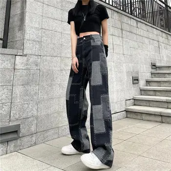 Женские джинсы, широкие брюки, ретро-брюки, уличные джинсовые брюки Harajuku Yk2 оверсайз, повседневные свободные женские джинсы-карго в стиле пэчворк