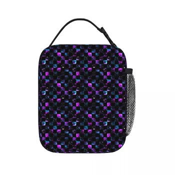Черные изолированные сумки для ланча с рисунком Galaxy Checker, Сменные сумки для пикника, сумка-холодильник для ланча, сумка для ланча для женщин, работы, детей, школы