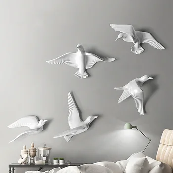 3D украшения для стен с птицами из смолы, трехмерные наклейки на стены, статуя птицы из белого золота, гостиная, телевизор, диван, фон, настенное искусство