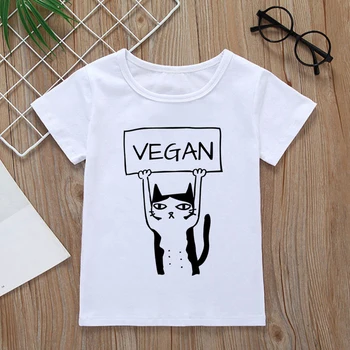 Новая веганская детская футболка с овощным котом и круглым вырезом, Новинка, топы для девочек, унисекс, футболка для мальчиков, рубашки для девочек от 24 до 8 лет, Летняя повседневная мода