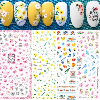 Новые весенне-летние наклейки для ногтей, красочные цветы, 3D-наклейки для ногтей, Дизайн слайдера, Аксессуары для маникюра