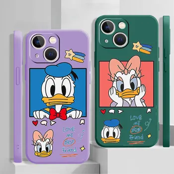 Чехол для Телефона Apple iPhone 13 Mini 7 14 14 Plus 12 Pro 11 Pro Max 8 Disney Donald Dasiy Duck Роскошный Квадратный Жидкий Чехол