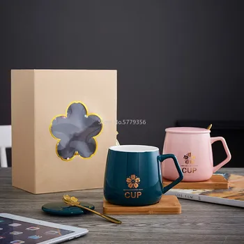 Новый простой дизайн, керамическая подарочная офисная кофейная чашка, домашняя высококачественная керамическая кружка, Подарочная коробка, набор подарков для пары