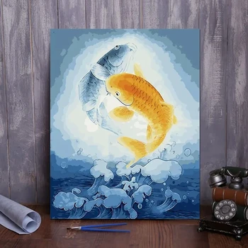 Цифровая картина маслом, заполняющая Китайский благоприятный Ruyiyi Золотая Рыбка Карп Украшение крыльца цвет масляной акриловой живописи