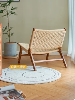 Диван-кресло кресло для отдыха на балконе из цельного дерева, ротанга, скандинавское простое пляжное кресло-седло
