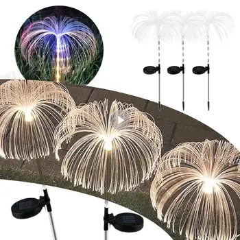 Светодиодная 7-цветная солнечная садовая лампа, уличная водонепроницаемая лампа для газона, оптоволоконная лампа в виде медузы для украшения вечеринки во дворе на дороге