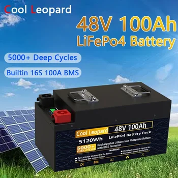 Аккумуляторная батарея LiFePO4 48 В 100 Ач Полной емкости 51,2 В 5,12 кВтч, 16 циклов 100A BMS Deep 5000 + для гольф-кара
