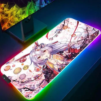 Honkai lmpact RGB Большой Коврик Для Мыши HD Print Игровая Клавиатура С Подсветкой 40x90 см Настольный Ковер Резиновый Коврик Для ПК Геймер Коврик Для Мыши