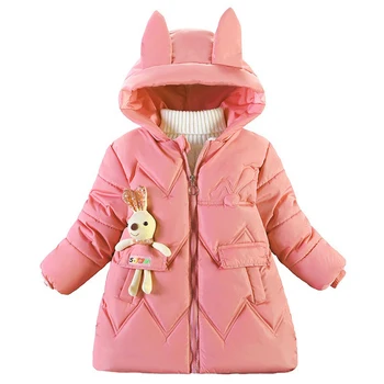 Зимняя куртка с капюшоном, толстое теплое пальто на молнии, верхняя одежда для младенцев, украшение в виде кролика для девочек, Новая повседневная одежда на 2-5 лет