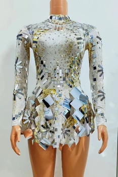 Зеркальное платье с блестками, костюмы трансвеститов, одежда для певцов, одежда для танцовщиц, платья для вечеринки на День рождения, танцевальная одежда JAZZ Gogo Performance A439