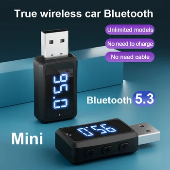 Автомобильный Bluetooth 5.3 FM-передатчик, приемник громкой связи, беспроводной адаптер Mini USB, автозвук со светодиодным дисплеем для автомобильного FM-радио