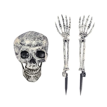 3 шт. Украшения в виде скелета на Хэллоуин, реалистичный набор черепов и рук для жутких вечеринок