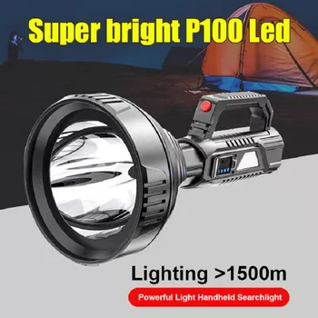 Супер яркий светодиодный фонарик P100, мощный фонарь дальнего действия, USB перезаряжаемый ручной прожектор, Уличный прожектор, Походная лампа