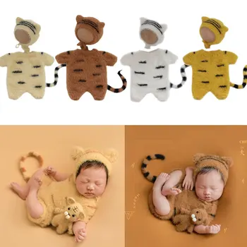 3 шт./компл. Комбинезон для новорожденных до 12 месяцев + шляпа + хвост, комплект одежды для фотосъемки, ролевые игры для мальчиков и девочек, милый костюм тигренка