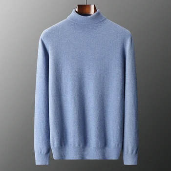Вязаный пуловер из 100% чистого кашемира, Мужские свитера, Водолазка, Зима-осень, Джемперы с длинными рукавами, Однотонная Мужская одежда