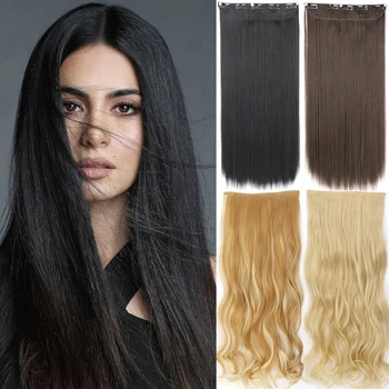 MERISIHAIR Синтетический 5 зажимов Цельное наращивание волос 55 80 см Черный Блондинистый Прямой Поддельный зажим для волос в наращенном Шиньоне