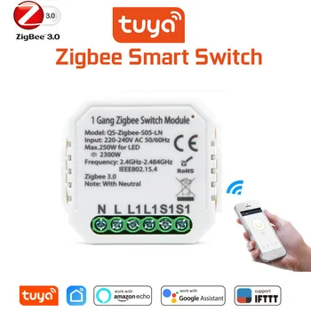 Модуль интеллектуального выключателя света Tuya ZigBee3.0 Работает с Alexa Google Home для голосового управления Smart Life/ автоматизация умного дома Tuya