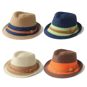 Детская соломенная шляпа, летняя кепка, солнцезащитный козырек, пляжные шляпы для мальчиков и девочек, фотография D7WF