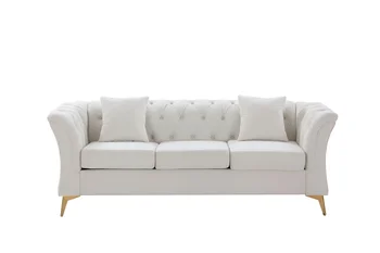 Современный изогнутый диван Chesterfield, обитый хохолком, бархатный диван на 3 сиденья, обитый хохолком, с подлокотниками и ножками из золотистого металла