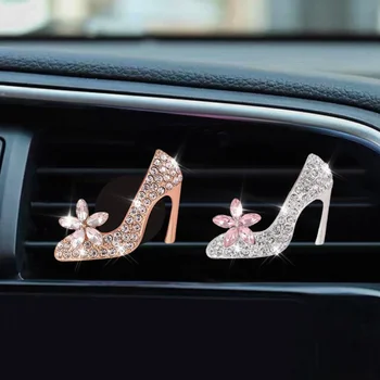 Модные хрустальные туфли на высоком каблуке Автомобильный воздуховод Ароматерапевтический зажим Креативная бриллиантовая индивидуальность Украшения для автомобильных духов
