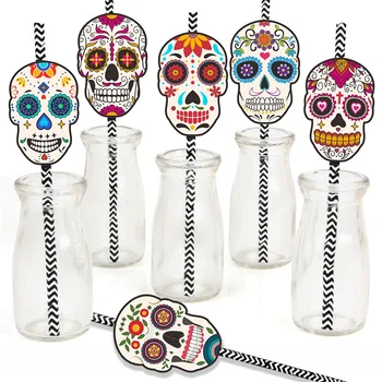 Биоразлагаемые бумажные соломинки с черепом, экологически чистые, уникальное привлекательное мероприятие на тему фестиваля в Мексике, Бумажные соломинки с черепом