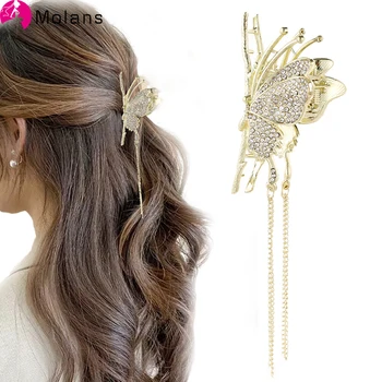 Molans Металлическая цепочка, Заколки-бабочки из горного хрусталя Для женщин, Модные Заколки для волос 