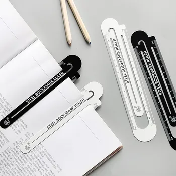 Творческий Портативный Черно-Белый Металлический Прямой Инструмент Для Рисования Линейкой Закладки Офисные Школьные Принадлежности
