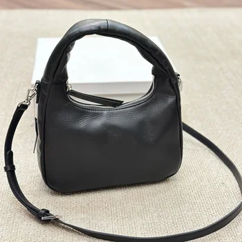 Высококачественная женская сумка из натуральной кожи, однотонная простая сумка в виде полумесяца, дизайнерские классические сумки через плечо с буквами, сумка через плечо