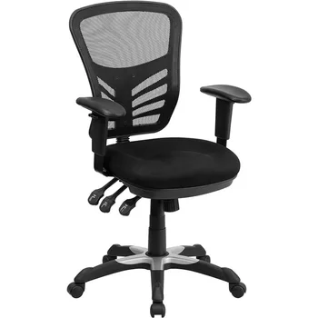 Офисное и игровое кресло Nicholas с поворотной средней спинкой, Эргономичное Офисное кресло из сетки с регулируемой поясничной опорой и высотой, Черный