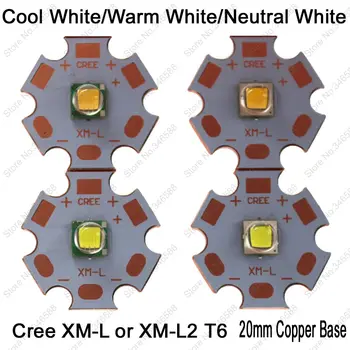 Cree XLamp XML XM-L или XML2 XM-L2 T6 Светодиодный Излучатель Высокой Мощности мощностью 10 Вт на 20 мм Медном Основании, Холодный Белый, Теплый Белый, Нейтральный Белый