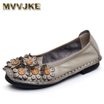 Женская обувь MVVJKE из натуральной кожи, женские повседневные тонкие туфли на плоской подошве с цветочным узором, Мягкие удобные женские туфли на плоской подошве