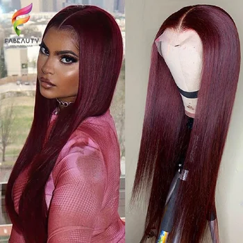Предварительно окрашенный Бразильский Костяной Прямой Парик Из Человеческих Волос 13x1 Т-Образной Части | Предварительно Выщипанные Волосы Remy 150% Плотности для Женщин | 99J Color