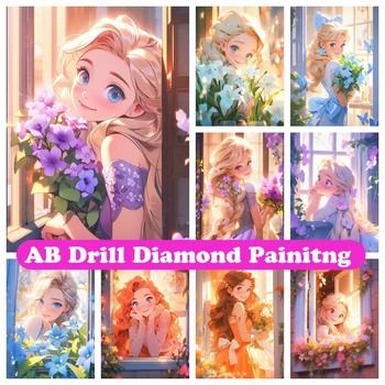 Disney Princess 5D DIY AB Алмазная живопись Мозаика Мультяшная девочка Вышивка крестиком Стразы Домашний декор Детские подарки