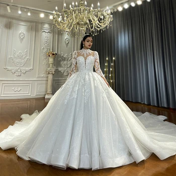 Роскошное Свадебное Платье 2023 Элегантное Бальное Платье Свадебные Платья С Высоким Вырезом NS4484 Glitter Vestidos