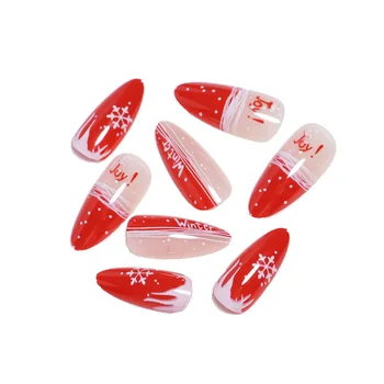 Рождественский Красный Пресс на Ногтях с Принтом Снежинки Легкий и легко наклеиваемый Искусственный Ноготь для Украшения ногтей своими руками
