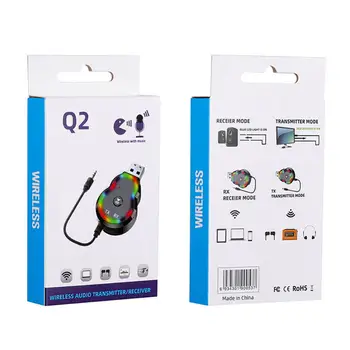Аудиоприемник высокого качества звука, интерфейс USB, Красочный Подключи и играй, простой в эксплуатации Многофункциональный адаптер Bluetooth Q2