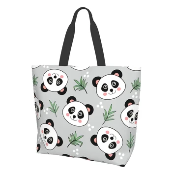 Сумка-тоут для женщин с милой пандой и бамбуковыми многоразовыми сумками для покупок, пляжная сумка