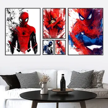 Диснеевские Мстители Плакат Marvel Человек-паук Холст, акварель, настенные принты, крутая картинка, современные домашние фрески, декор детской комнаты