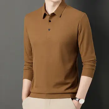 Мужская Однотонная рубашка-пуловер, Мужская Рубашка с лацканами и пуговицами, Стильная мужская Осенне-весенняя рубашка, Мягкий Пуловер с отложным воротником