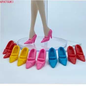 5 пар/лот, разные модные туфли для куклы Барби, однотонные офисные женские туфли на высоком каблуке для куклы Барби 1/6, аксессуар для кукольного домика