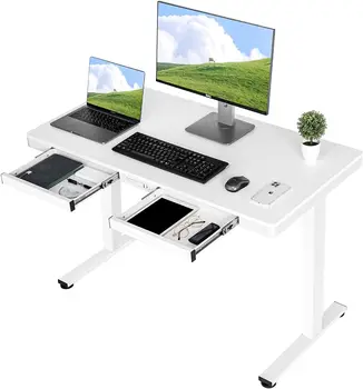Электрический Регулируемый письменный стол с выдвижными ящиками и зарядным USB-портом, цельный Компьютерный ноутбук размером 47,2 x 23,6 дюйма для быстрой установки