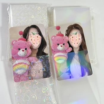 Горячая распродажа, 50 шт./упак., Лазерная открытка Kpop Idol с блестящим сердечком, рукава для фотокарточек, защитная сумка для хранения фотокарточек