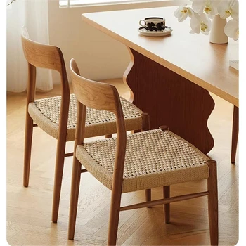 Винтажные плетеные стулья из массива дерева со спинкой для дома, Антикварная ресторанная мебель, Кресло для отдыха, Веревочный стул, Обеденный стул